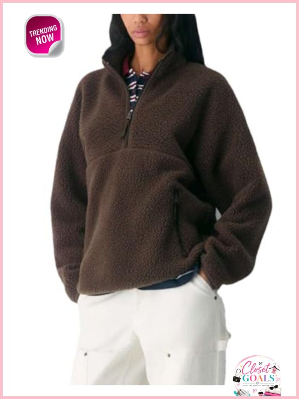 Women's Quarter Zip Fleece Pullover Fuzzy Sherpa Jacket